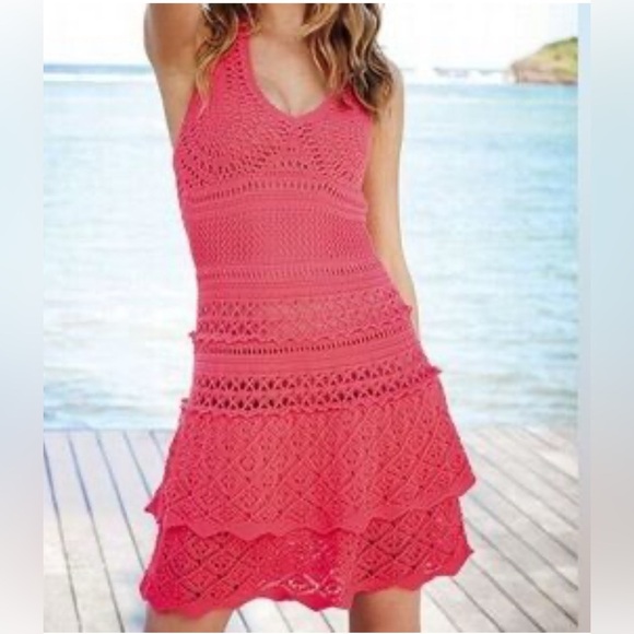 Moda International Crochet Halter Dress - Pink sz med - Picture 1 of 6